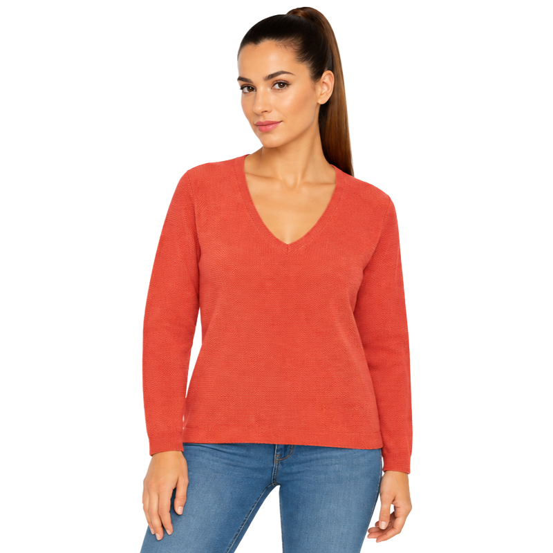 Fynch-Hatton Knitted Women's V-Neck Jumper Coral Red