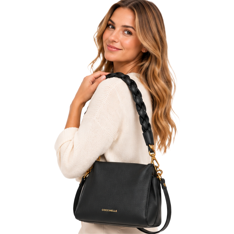 Coccinelle Women's Handbag Boheme Gran Double Noir 100% Cowhide