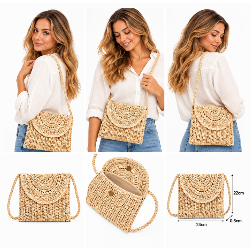 Lascana Women's Mini Straw Bag Woven Raffia Inspired