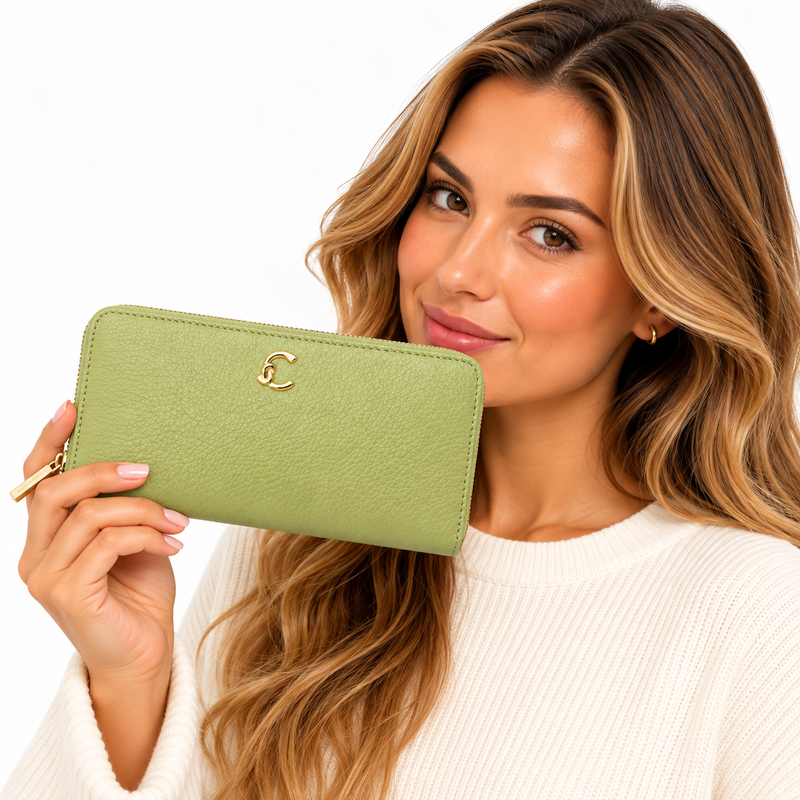 Coccinelle C-Me Soft Grained Leather Large Purse Guacamole Green