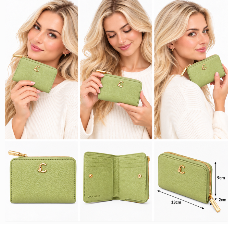 Coccinelle Womens Leather Myrtha Maxi Purse Guacamole Green