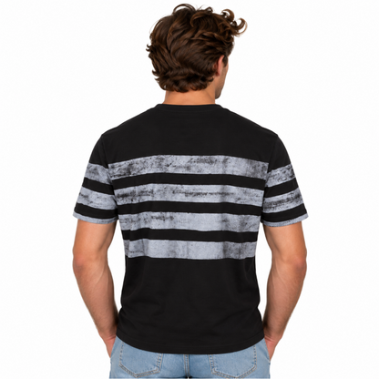 Guess Mens Classic Fit Striped Logo T-Shirt