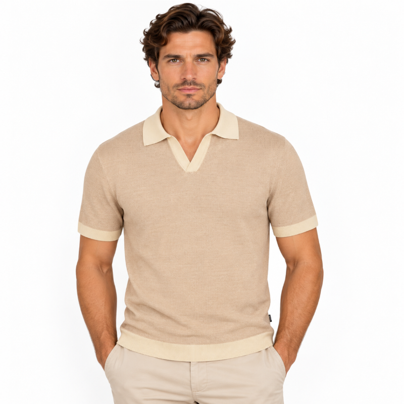 Hugo Boss Tempio Mens Knitted Polo Short Sleeve Shirt Beige