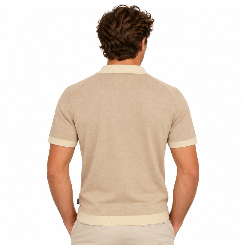 Hugo Boss Tempio Mens Knitted Polo Short Sleeve Shirt Beige
