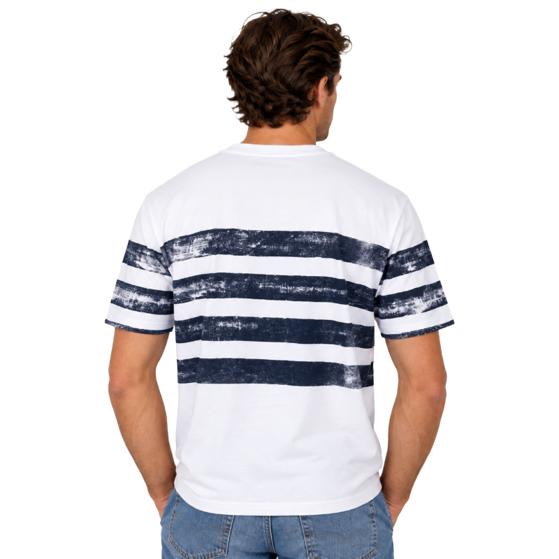 Guess Mens Classic Fit Striped Logo T-Shirt