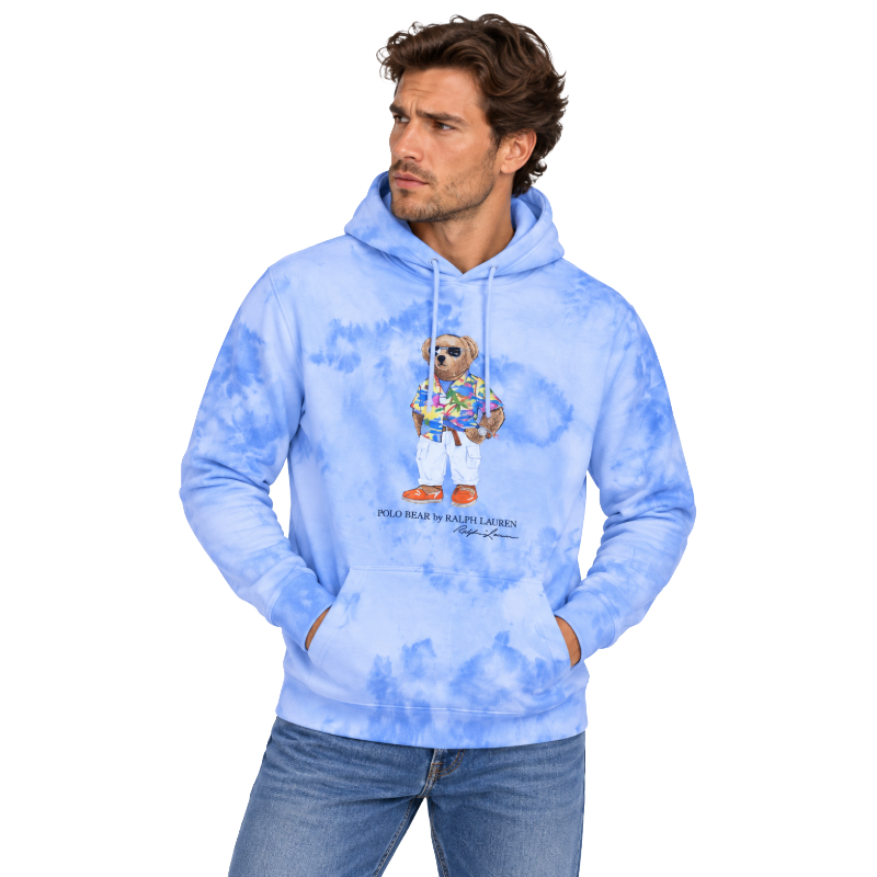 Ralph Lauren Tie-Dye-Print Polo Bear Fleece Hoodie Blue Men's