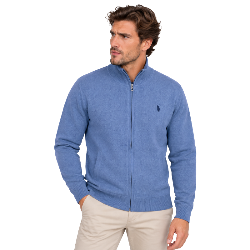 Ralph Lauren Mesh-Knit Cotton Full-Zip Sweatshirt Blue Men's