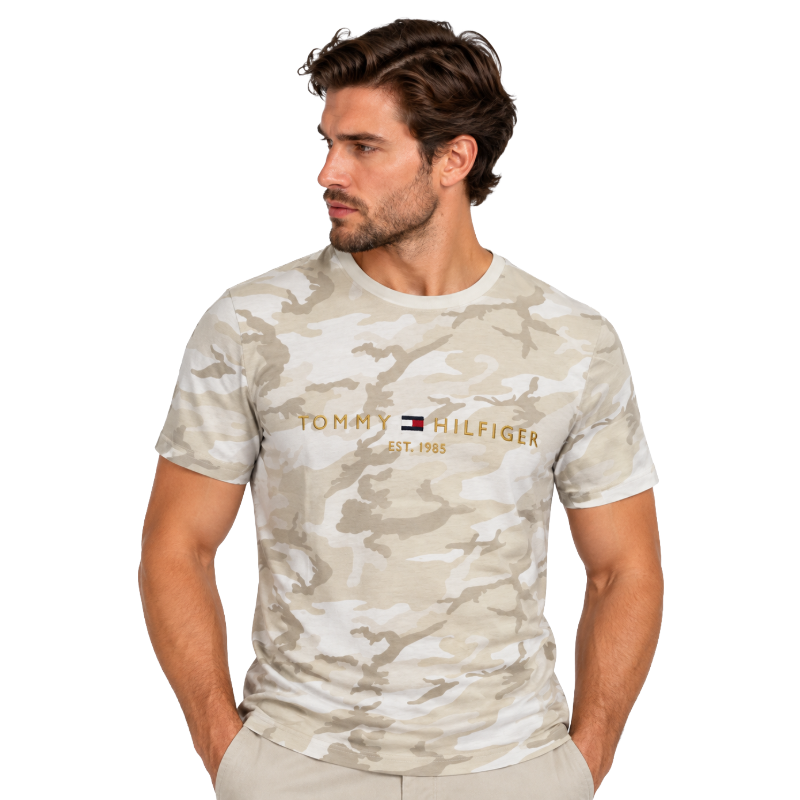 Tommy Hilfiger Men's Logo T-Shirt Ecru Camo