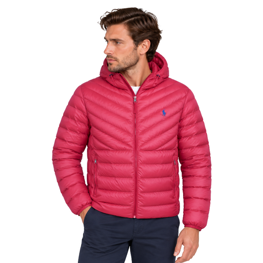 Ralph Lauren Polo Terra Chevron Insulated Hooded Coat Red Men's