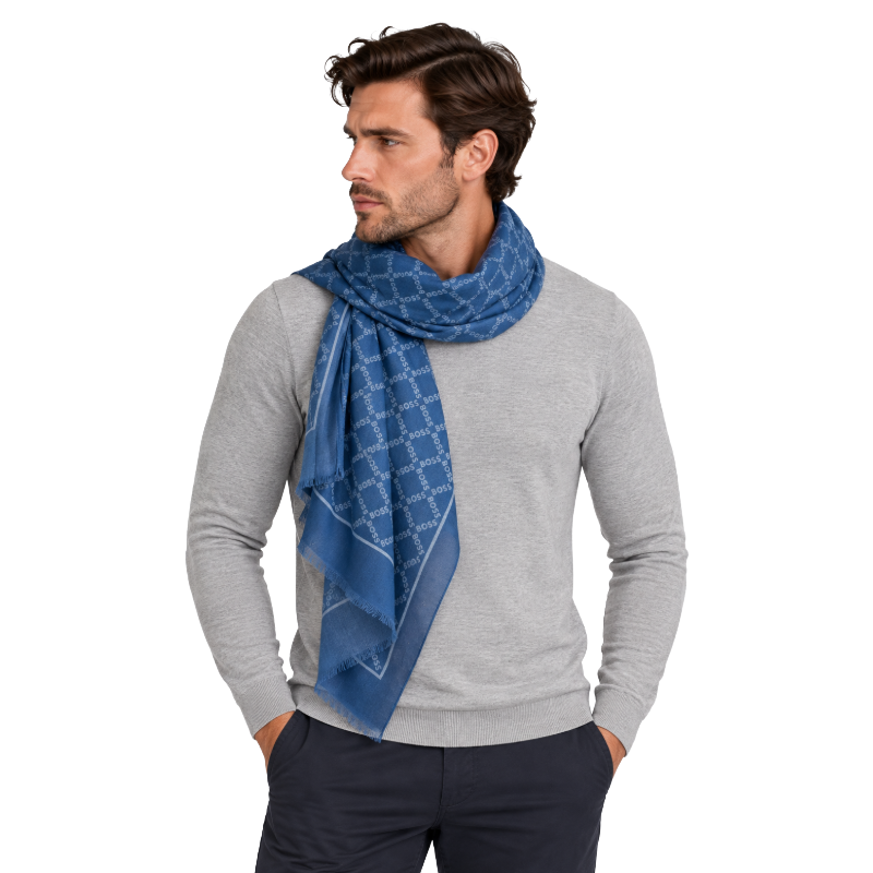 Hugo Boss Tiebe Patterned Light Blue Men's Scarf 50515155