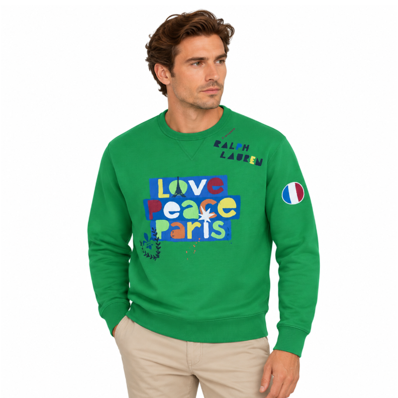 Ralph Lauren Polo Love Peace Paris Sweatshirt Green Men's