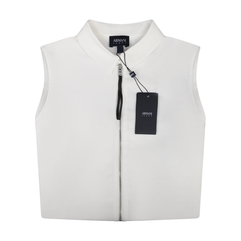 Armani Jeans Women's White Sleeveless Zip Shirt 