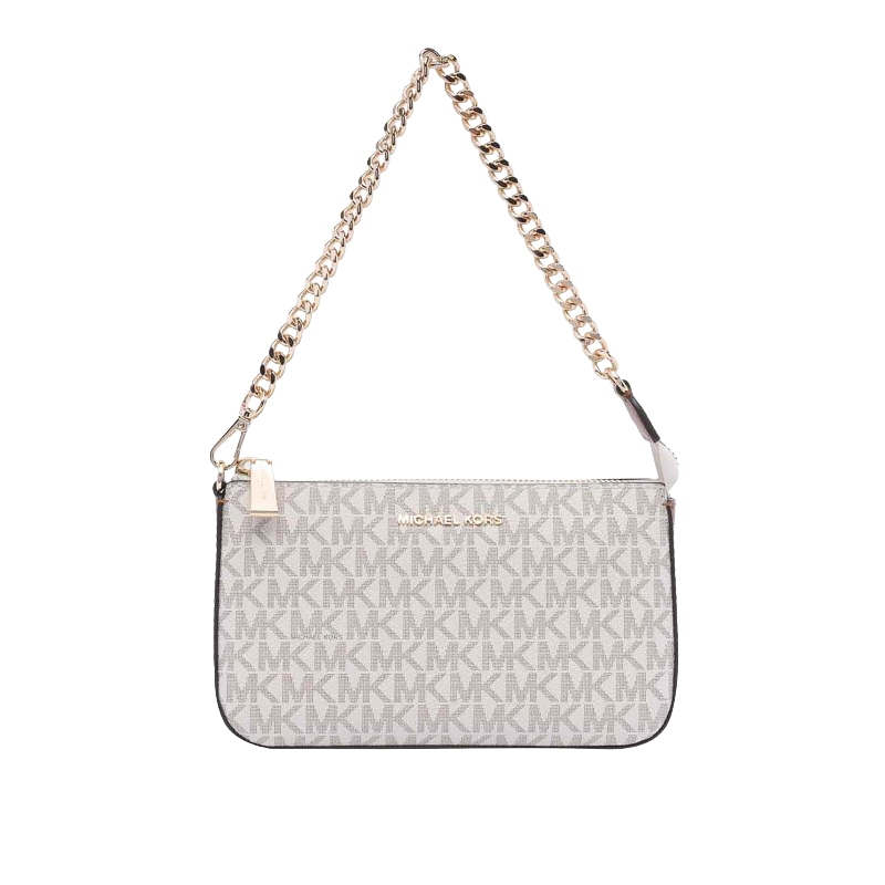 Michael Kors Jet Set Medium Chain Pouchette Leather Bag Vanilla