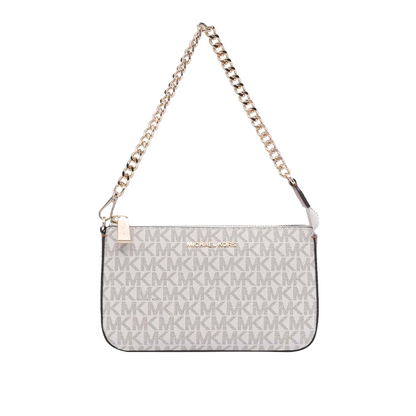 Michael Kors Jet Set Medium Chain Pouchette Leather Bag Vanilla
