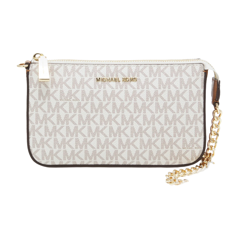 Michael Kors Jet Set Medium Chain Pouchette Leather Bag Vanilla