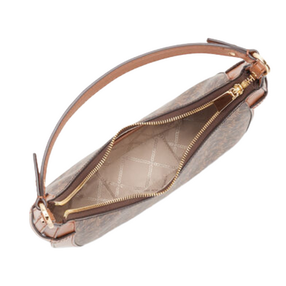 Michael Kors Preston Small Signature Logo Leather Shoulder Bag Brown