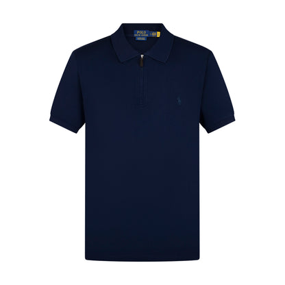 Ralph Lauren Polo Custom Slim Fit Quarter Zip Mesh Polo Shirt Navy