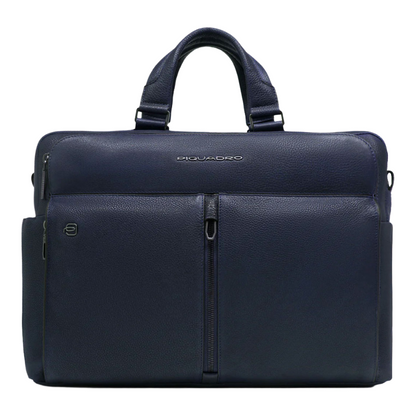 Piquadro Leather Laptop Bag 15.6 inch Navy Blue Briefcase