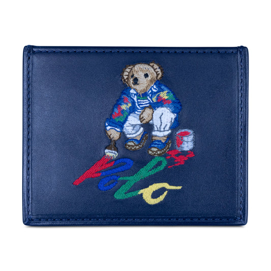 Ralph Lauren Polo Painting Bear Leather Card Case Navy