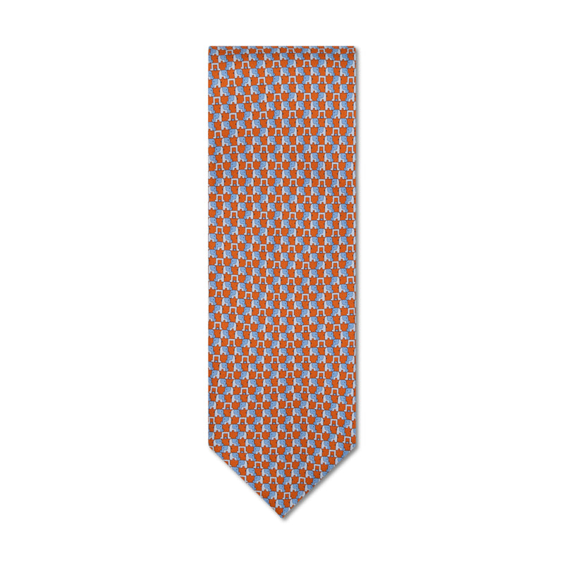Salvatore Ferragamo Silk Elephant Print Tie Orange/Blue