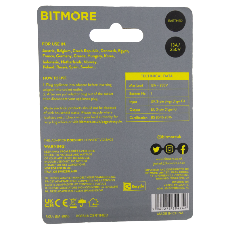 Bitmore UK/EU Plug Adaptor
