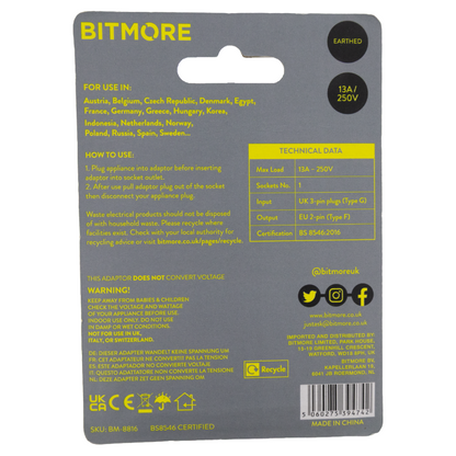 Bitmore UK/EU Plug Adaptor