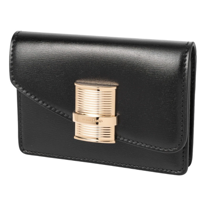 Salvatore Ferragamo Fiamma Leather Card Holder Black