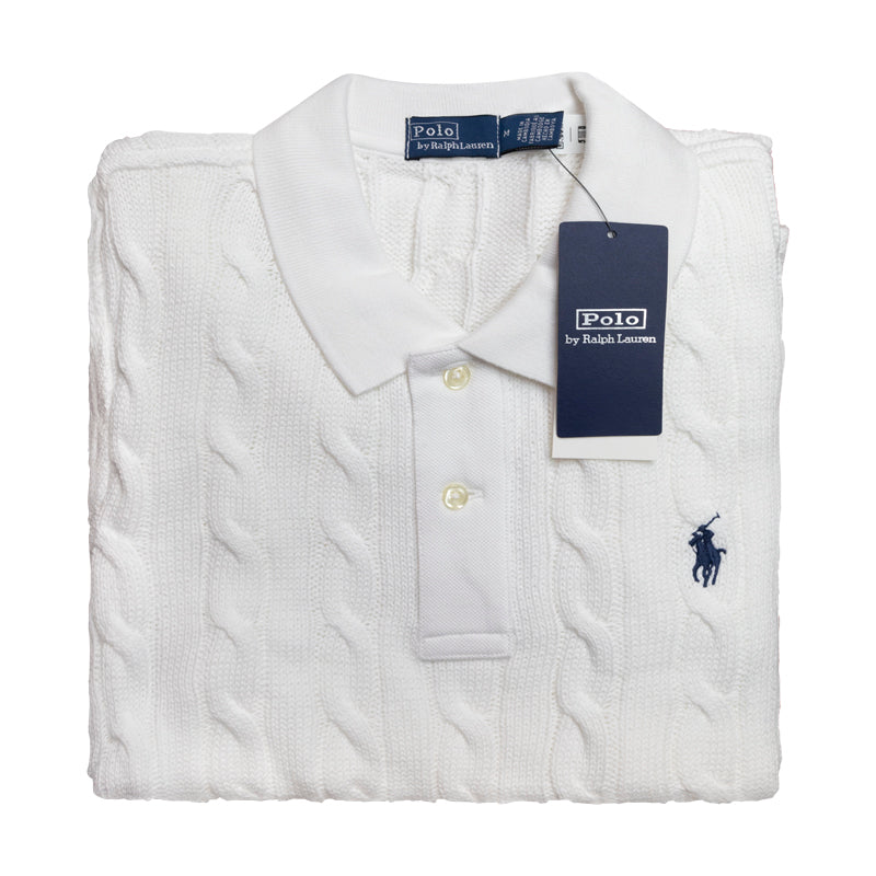 Ralph Lauren Cable Knit Polo Shirt | White