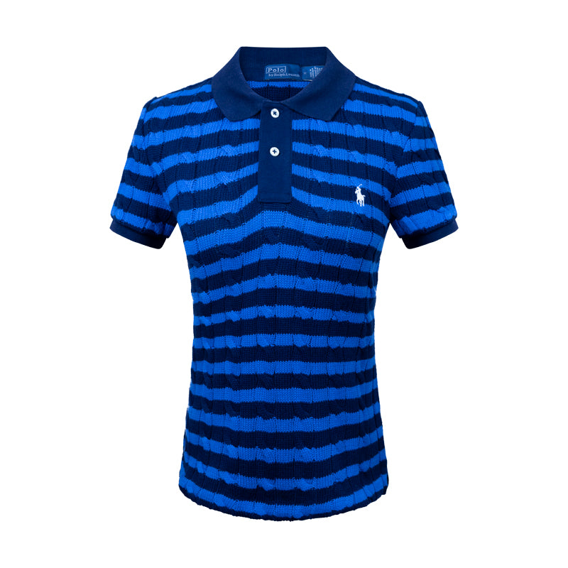 Ralph Lauren Slim Fit Cable-Knit Polo Shirt Blue Striped