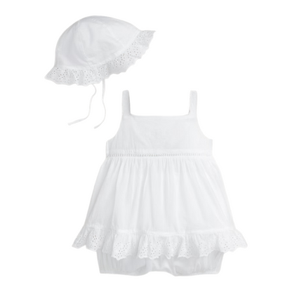 Ralph Lauren Baby Girl 3 Piece Shorts, Top & Hat Set White 