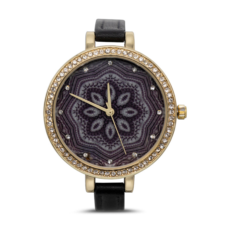 Jessica Carlyle Black Flower Pattern Women's Watch & Bangle Set 1781