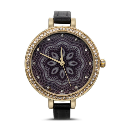 Jessica Carlyle Black Flower Pattern Women's Watch & Bangle Set 1781