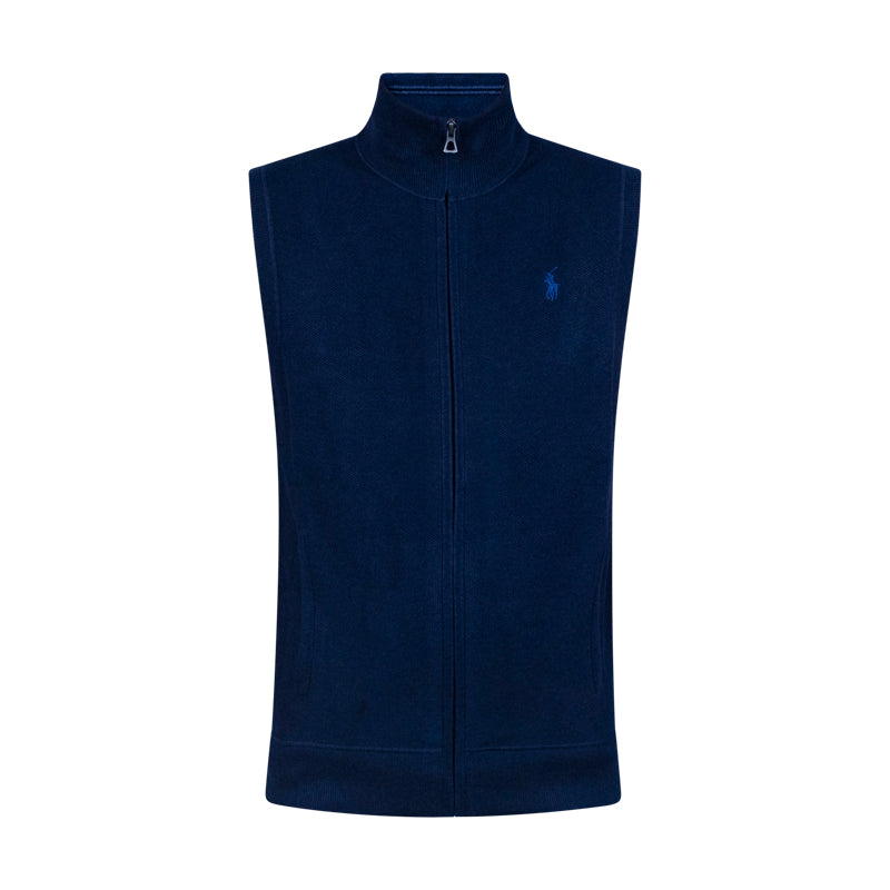 Ralph Lauren Polo Mesh-Knit Cotton Full-Zip Sweater Vest Navy Small