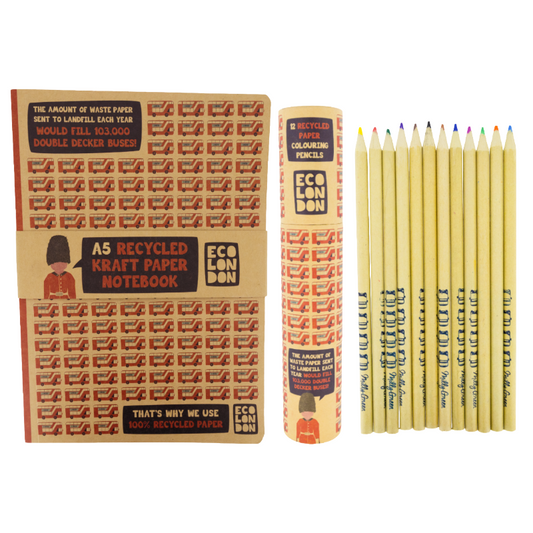 Milly Green Eco London A5 Notebook & 12 Colouring Pencils Set