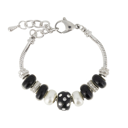 Lovita Charm Bracelet Silver Band Black and Silver Crystals