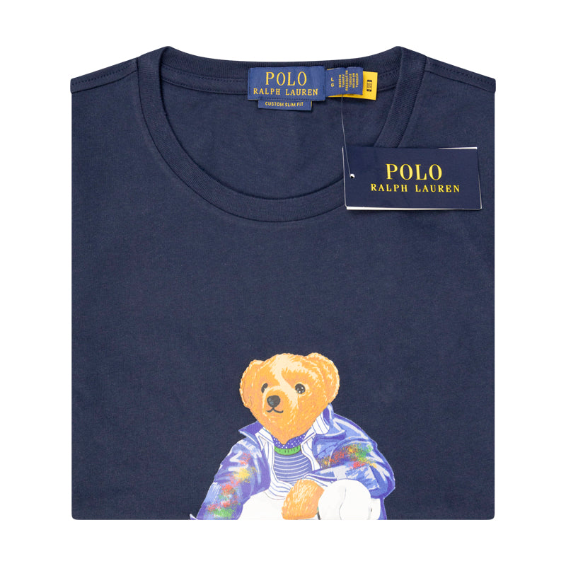 Ralph Lauren Polo Custom Slim Fit Painting Polo Bear Jersey T-Shirt Navy