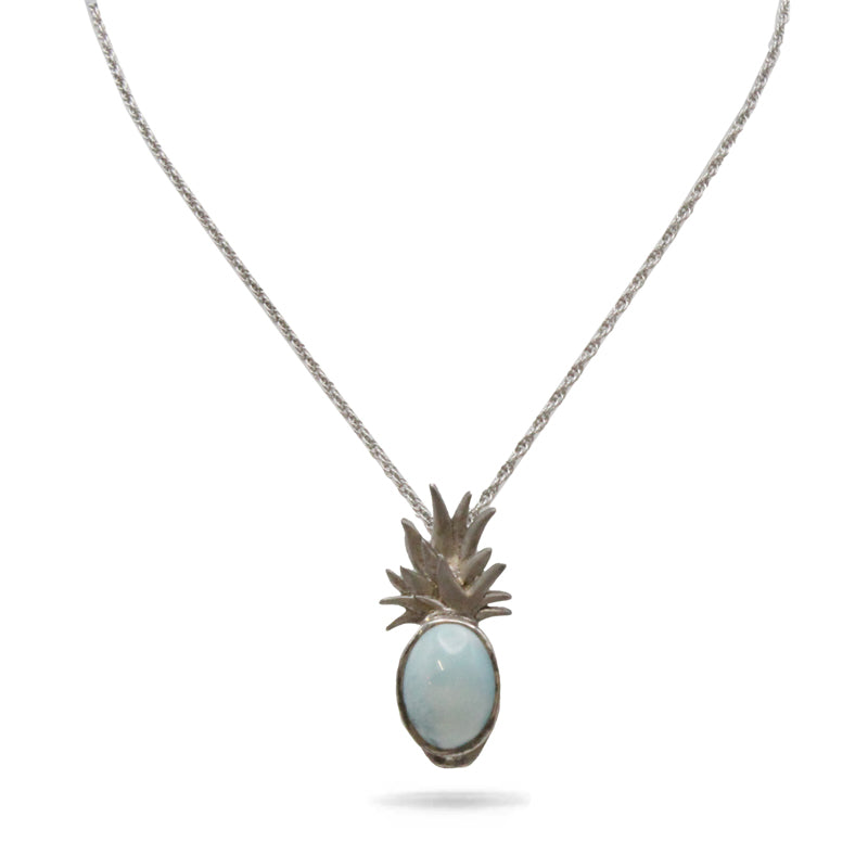 Marahlago Pineapple Larimar Stone Sterling Silver Chain Necklace