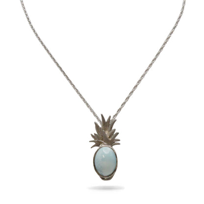 Marahlago Pineapple Larimar Stone Sterling Silver Chain Necklace