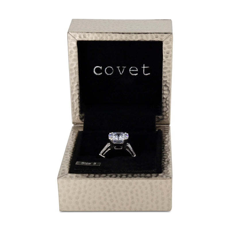Covet Rhodium Cubic Zirconia Large Solitaire Crystal Silver Ring - Size 8