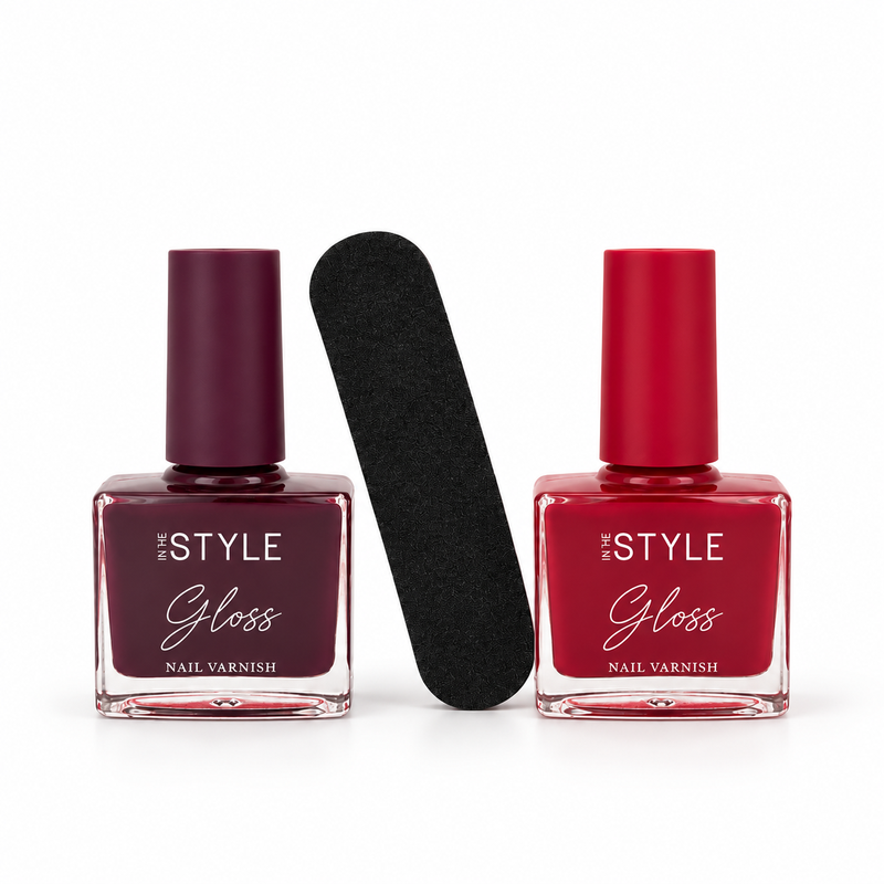 In The Style Fine Wine and Goodnight Kiss gloss nail varnishes with black nail file