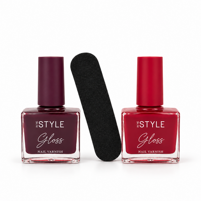 In The Style Fine Wine and Goodnight Kiss gloss nail varnishes with black nail file