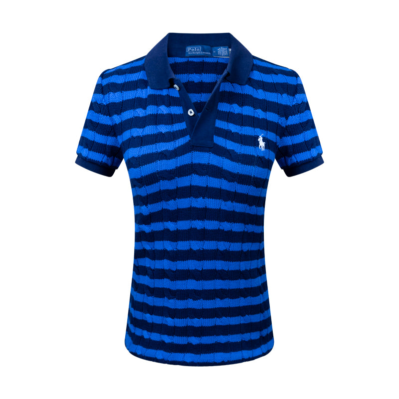 Ralph Lauren Slim Fit Cable-Knit Polo Shirt Blue Striped