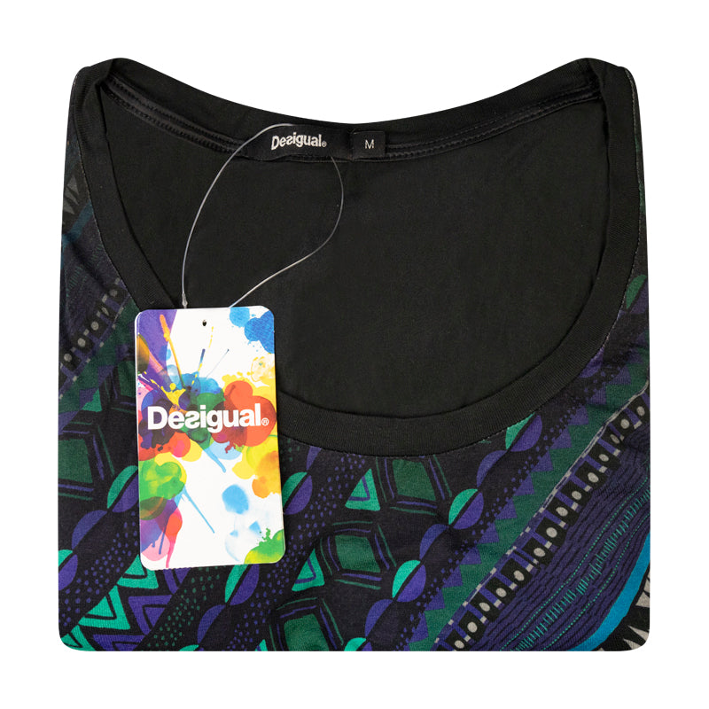 Desigual Women's Blue Patchwork Print Long Sleeve T-Shirt