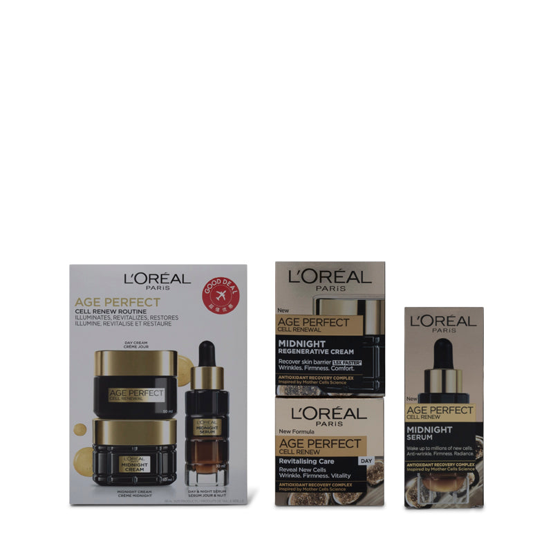 L'Oreal Age Perfect Cell Renew Day & Night Creams 50ml Serum 30ml Set