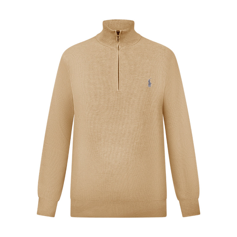 Ralph Lauren Mesh-Knit Cotton Quarter-Zip Jumper Brown