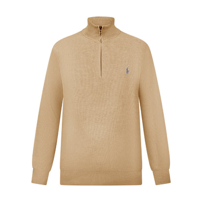 Ralph Lauren Mesh-Knit Cotton Quarter-Zip Jumper Brown