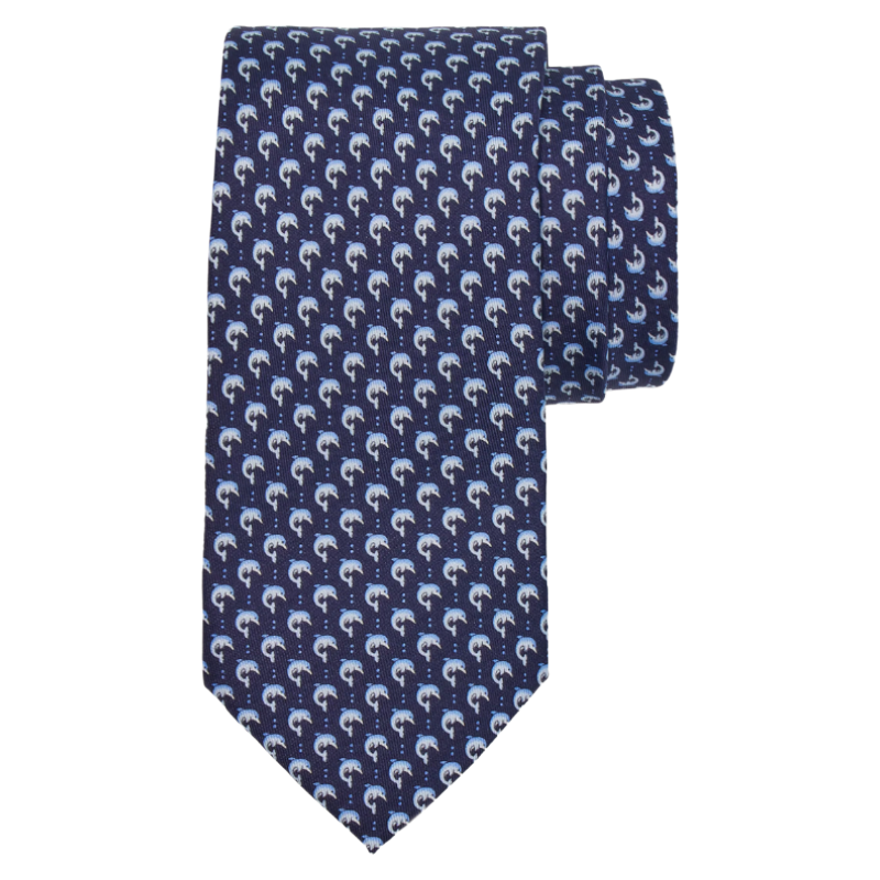 Salvatore Ferragamo Silk Dolphin Print Tie Dark Blue