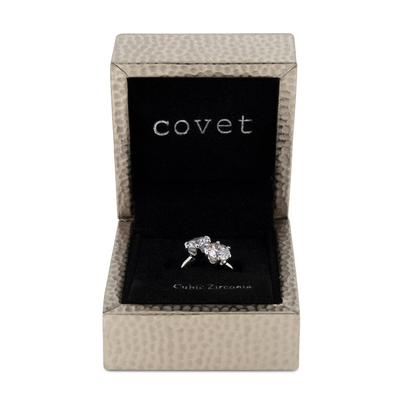 Covet Rhodium Cubic Zirconia 2 Stone Split Silver Ring - Size 6