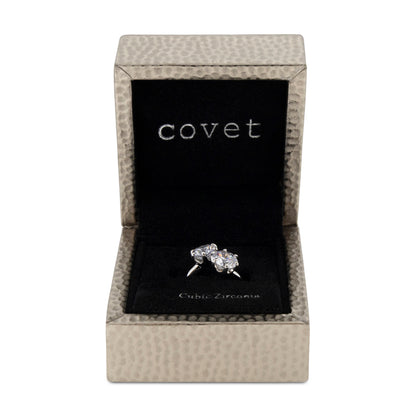 Covet Rhodium Cubic Zirconia 2 Stone Split Silver Ring - Size 6