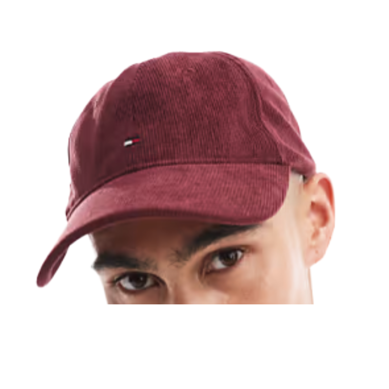 Tommy Hilfiger Men's Corduroy Baseball Cap Burgundy AM0AM12757